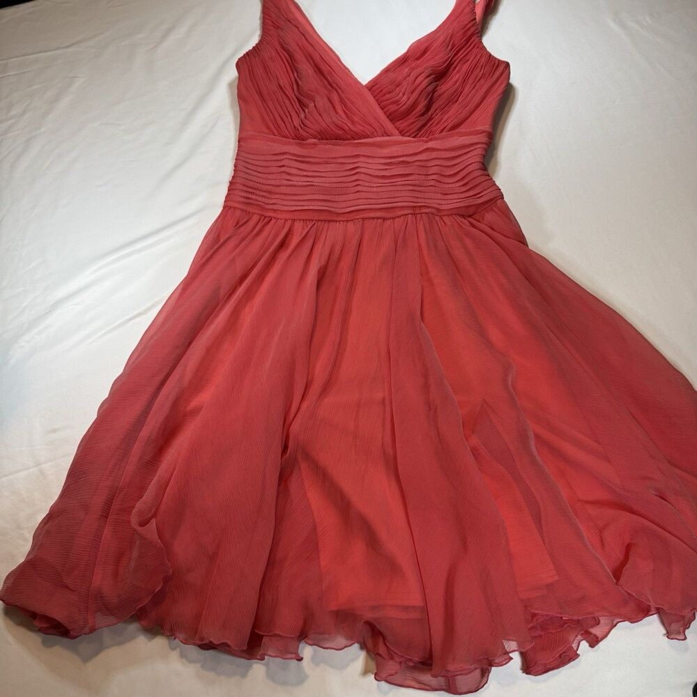 Tadashi Petite 100% Silk Coral Chiffon Fit & Flare Cocktail Dress 10P